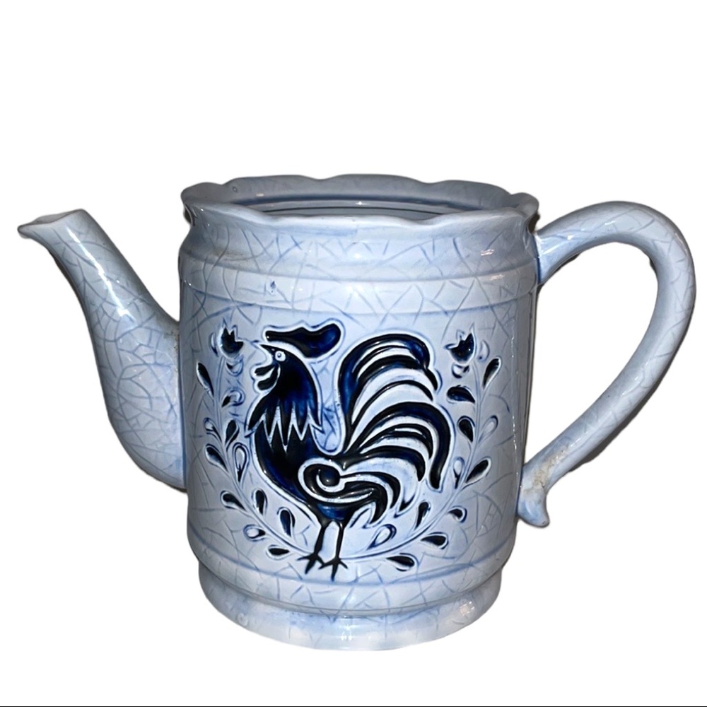 Vintage Geo Z.Lefton Blue Rooster Motif Porcelain Coffee Pot (No Lid)